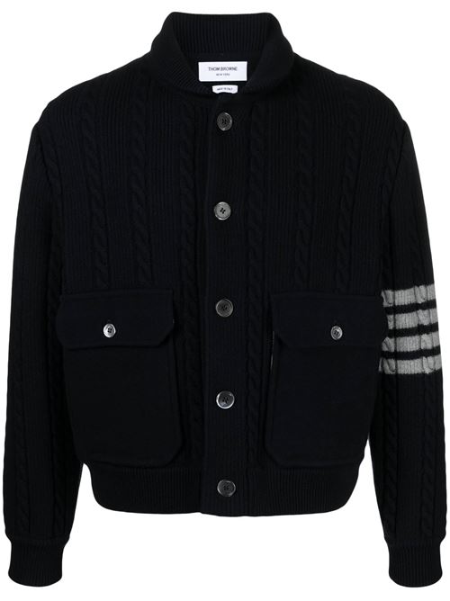 Maglia a trecce in misto lana vergine blu navy THOM BROWNE | MKJ119AY1019415